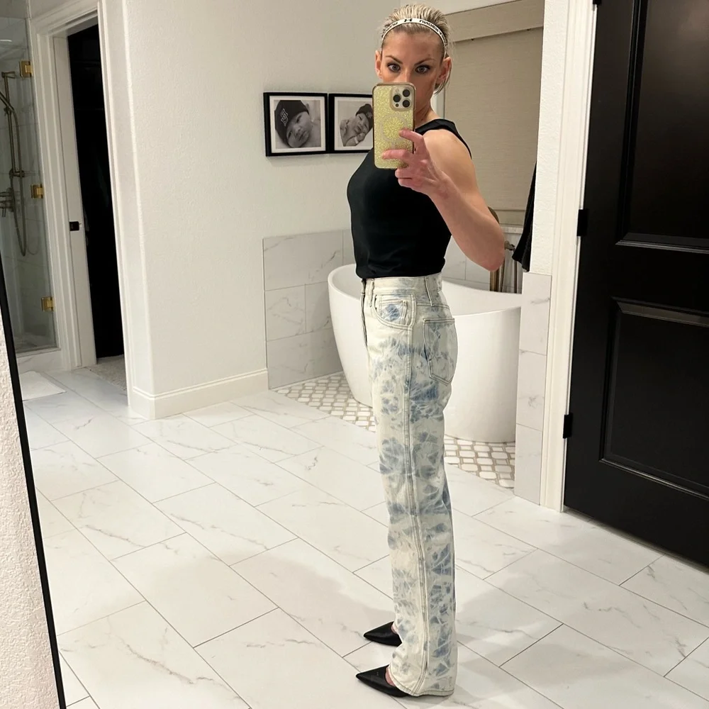 Re/Done Jeans 90s High Rise Loose Light Blue White Tie-Dye Size 25 NWT $279 MSRP - Picture 11 of 13